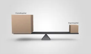 Wippe mit Verhältnis Eigenkapital zu Fremdkapital um Konzept der Eigenkapitalrendite zu illustrieren