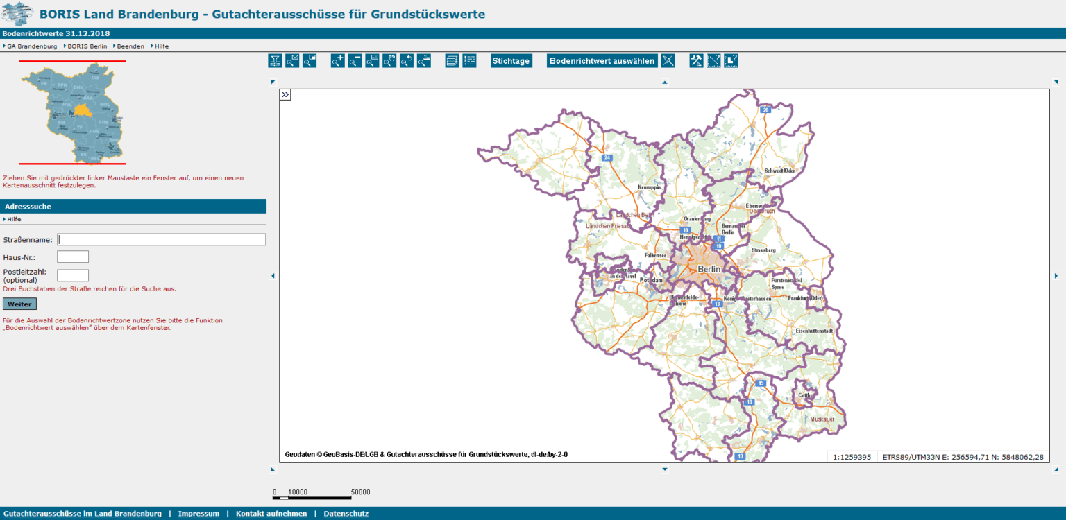 Kostenlosen Bodenrichtwerte für Brandenburg 2019 (mit 3 Klicks)