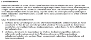 Aufzählung nicht umlagefähige Betriebskosten gemäß Betriebskostenverordnung