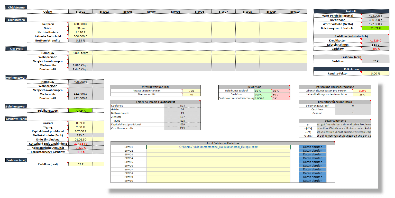 Screenshot: Immoprentice Portfolio-Excel (Standard)
