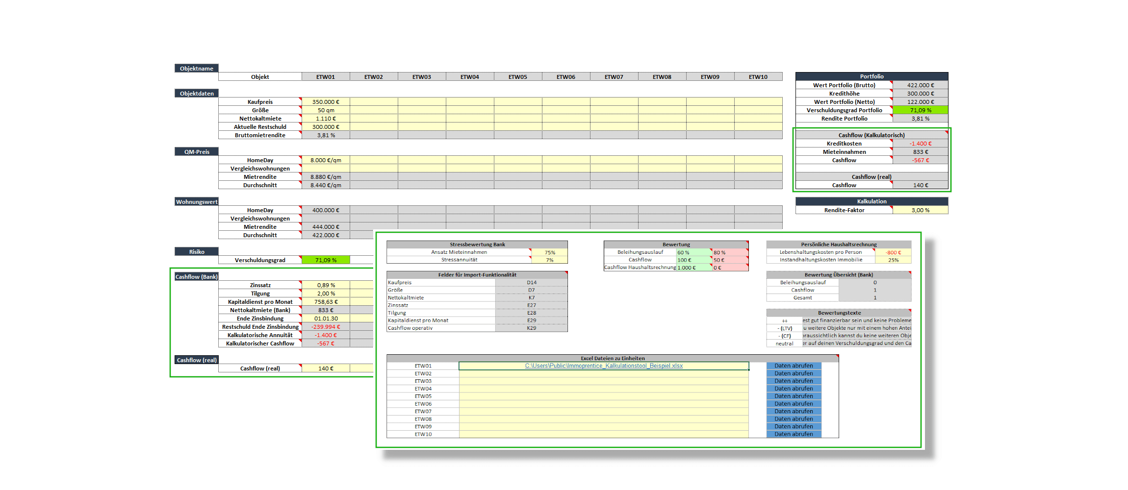 Screenshot: Portfolio-Excel Standard
